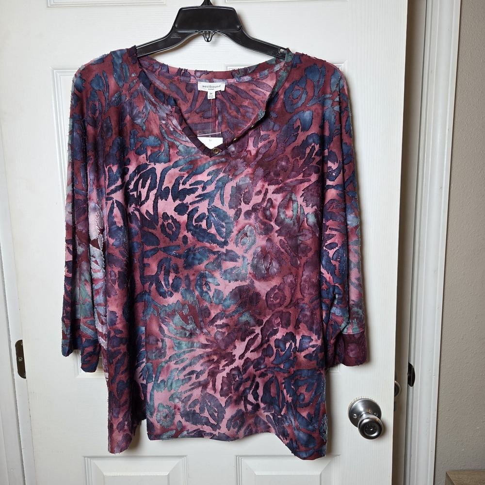 Westbound Woman sz 3X semi sheer 3/4 slv top NWT artsy casual whimsigoth